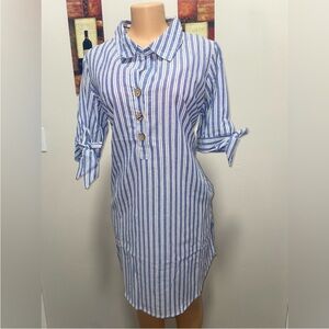 NWT J Cee dress white stripes with blue tied sleeves size XL